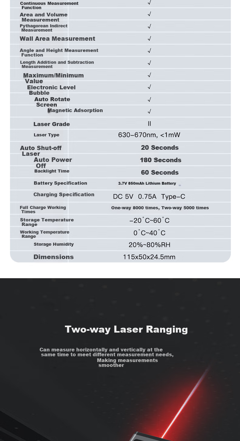 Shendawei Dual-direction Laser Distance Meter 200m Infrared Electronic Ruler Magnetic Back SW-DR100 1