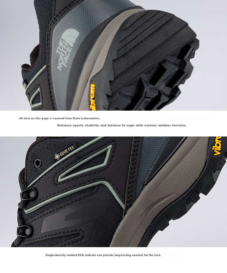 The North Face Hedgehog Hiking Shoes for Men, Outdoor GORETEX Waterproof Non-Slip 8AA9, Black/KT0, Size 42 5