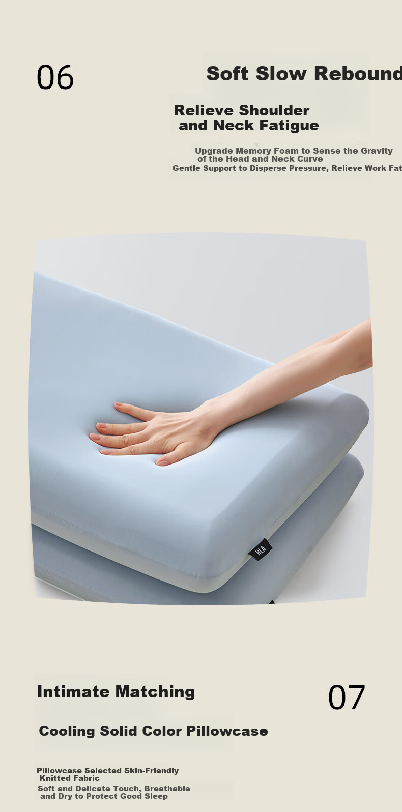 HLA Deep Sleep Memory Foam Pillow, Class A Cervical Spine Protection, Sleep Aid Pillow Core with Cooling Pillowcase, 70*42*12cm Single Pack 5
