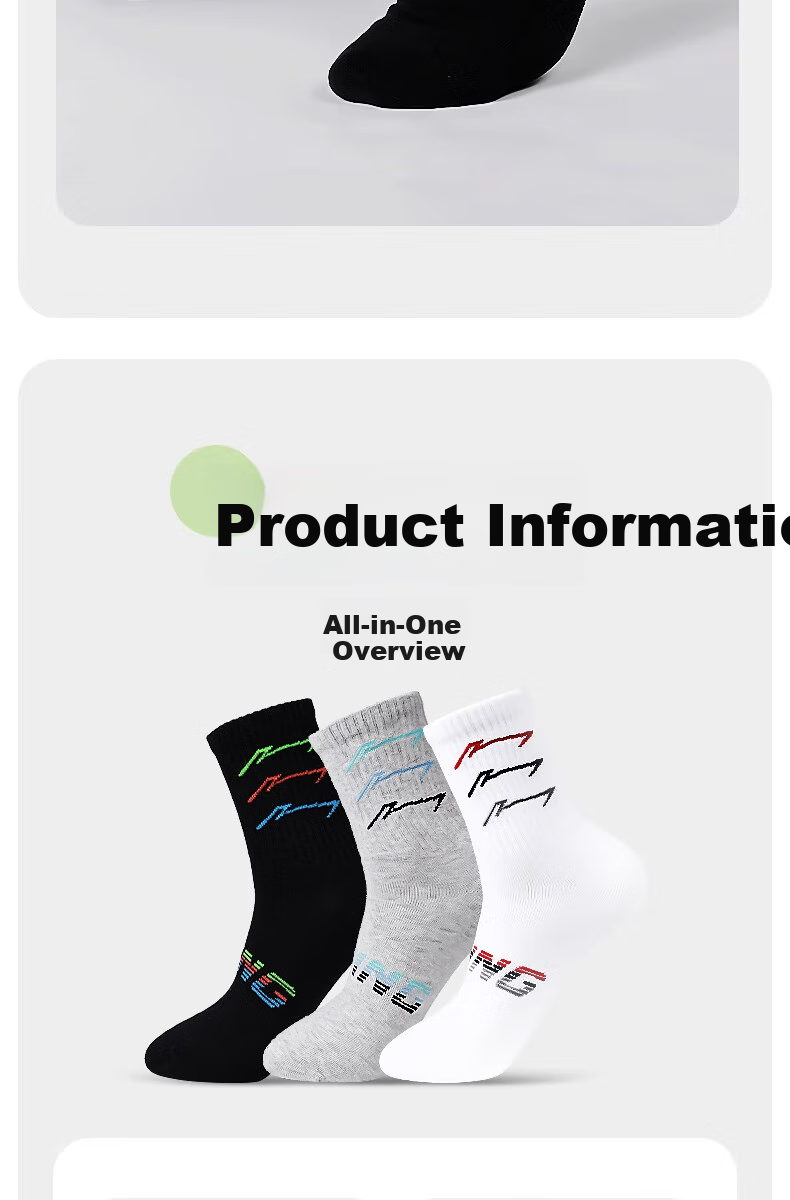 Li-Ning Socks for Men And Women, Sports Basketball Running Socks, Mid-Calf, Spring And Summer, Cotton Casual Sweat-Absorbing Breathable Odor-Resistant Hiking Socks, Gray 15