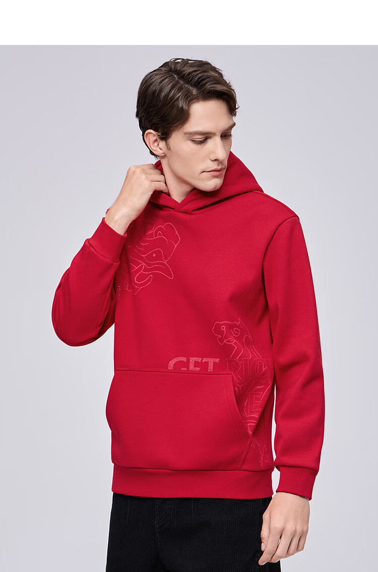 Dance with Wolves [Heated Fleece] Trendy Dragon and Horse Spirit Printed Hooded Sweatshirt Warm Antibacterial Pullover 402 Bright Red 2XL 4