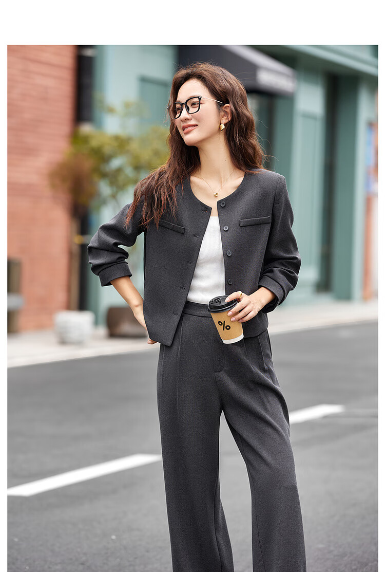 Fansiman Elegant Fashion Women's Set Top with Long Pants New Stylish Two-Piece Set Dark Gray XL 13