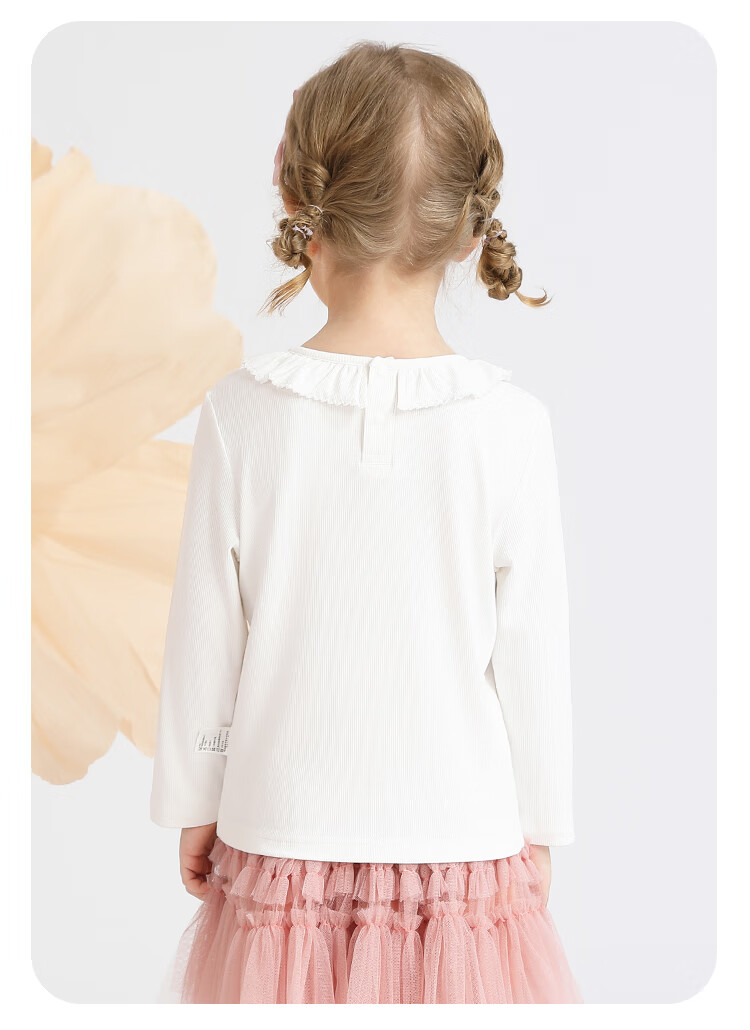 Classic Teddy Girls' Long Sleeve T-Shirt with Lace Collar, White, Size 130 16