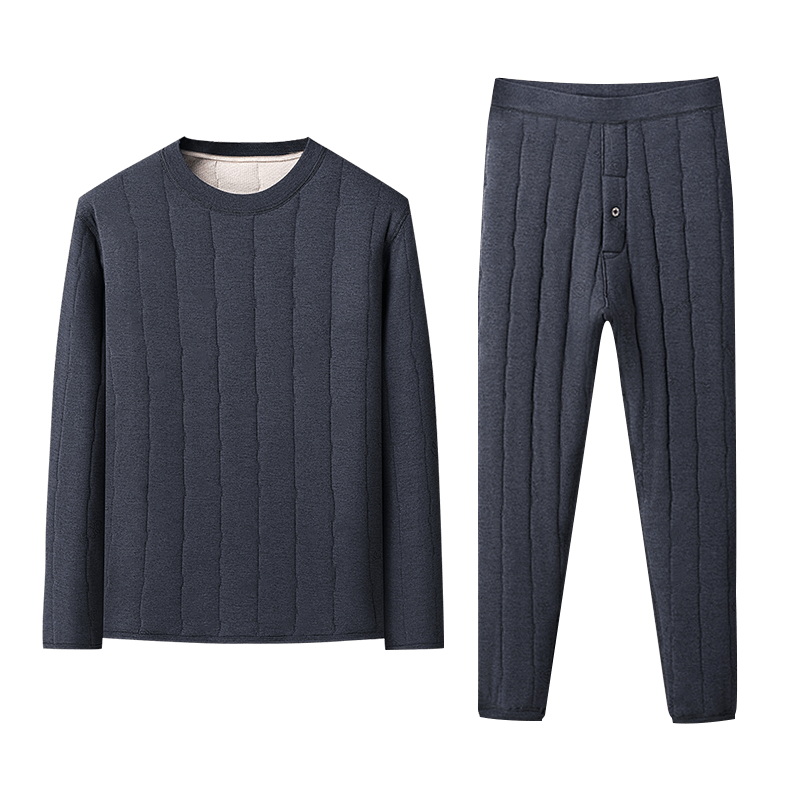 LangSha Thermal Underwear Extra Thick Plus Size Fleece-Lined Men's Wool Cold-Resistant Mid-Neck Thickened Warm Autumn Shirt and Pants Set Winter