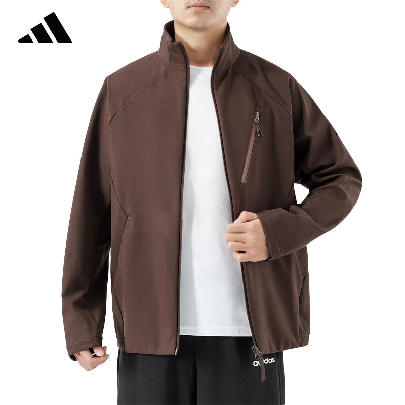 Adidas Men's Trendy Training Running Stand-Collar Casual Sports Jacket KG8972, Dark Brown, Size S