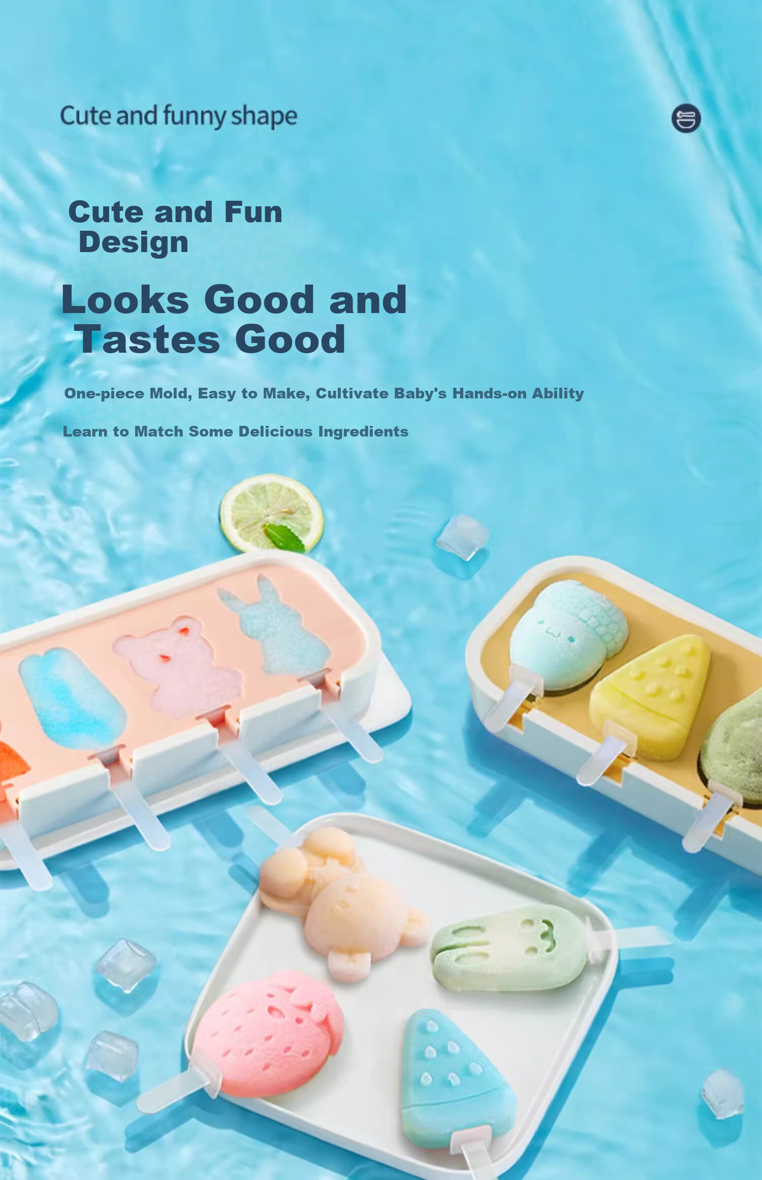BJ Ice Cream Mold, Food-Grade Silicone, Children's Popsicle Maker, Ice Pop Mold, Ice Cube Tray, Ice Cream Mold Set of 2 4