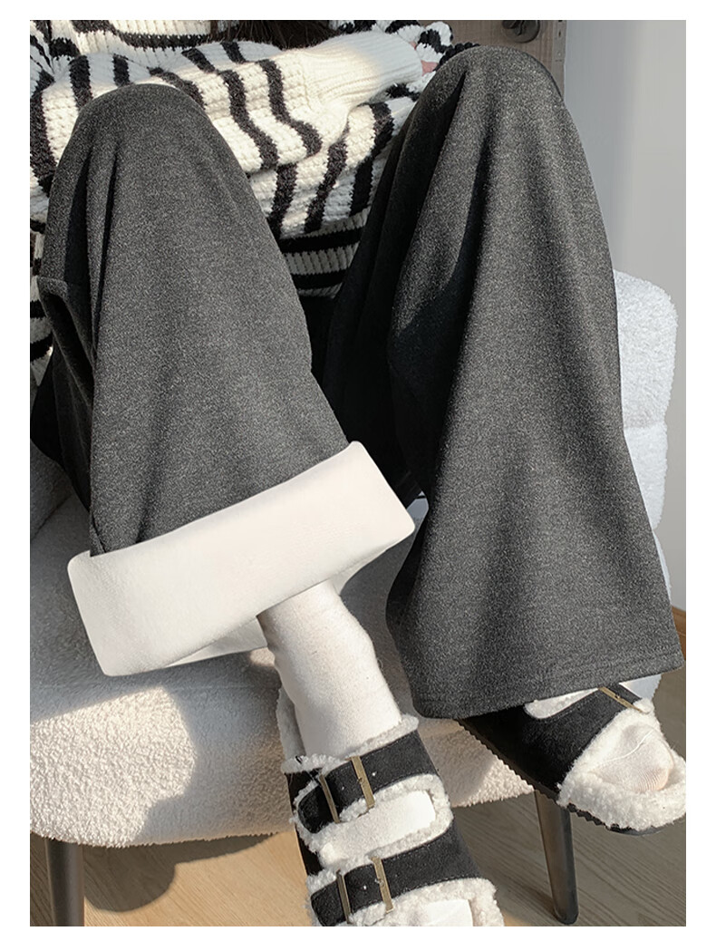 FitonTon Women's Lamb Fleece Lined Glutinous Rice Pants Winter 2025 New Thickened High Waist Draped Straight Wide Leg Slimming Trousers 4