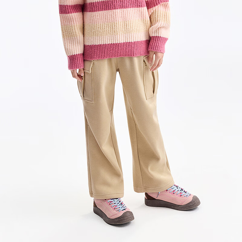 Annil Anti-Static Kids Fleece-Lined Pants Boys Girls Casual Trousers 2025 Winter New Stone Honey Coffee 150