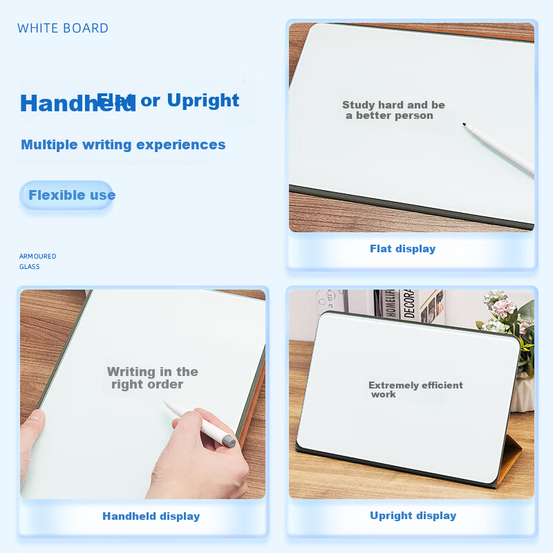 BBNEW Portable Desktop Tempered Glass Whiteboard, 21.5*33cm, High-Quality Magnetic Small Whiteboard, Foldable for Business Office Meetings, Note-Taking Board, Message Board, Orange NEWG2133-C