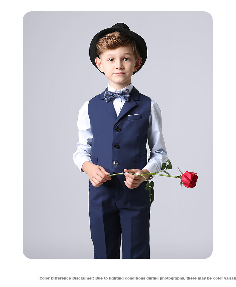 ROMON Boys' Suit Jacket Set for Children's Formal Wear, Holiday Performances, Hosts, Weddings And Graduations - Navy Blue, Size 130 11