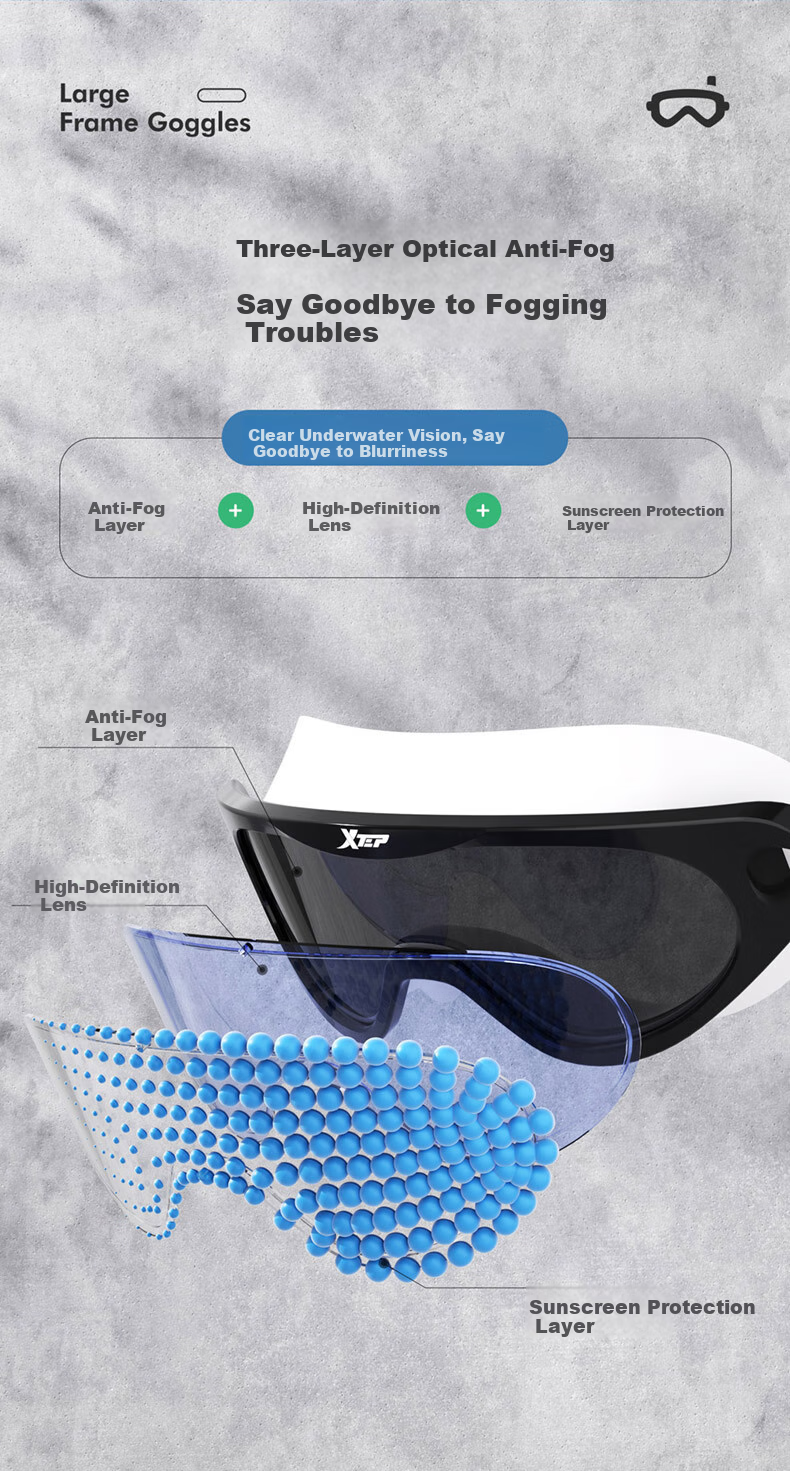 XTEP Adult Swimming Goggles for Men And Women, High Definition Anti-Fog Waterproof Large Frame Professional Diving Swimming Glasses, Black 3