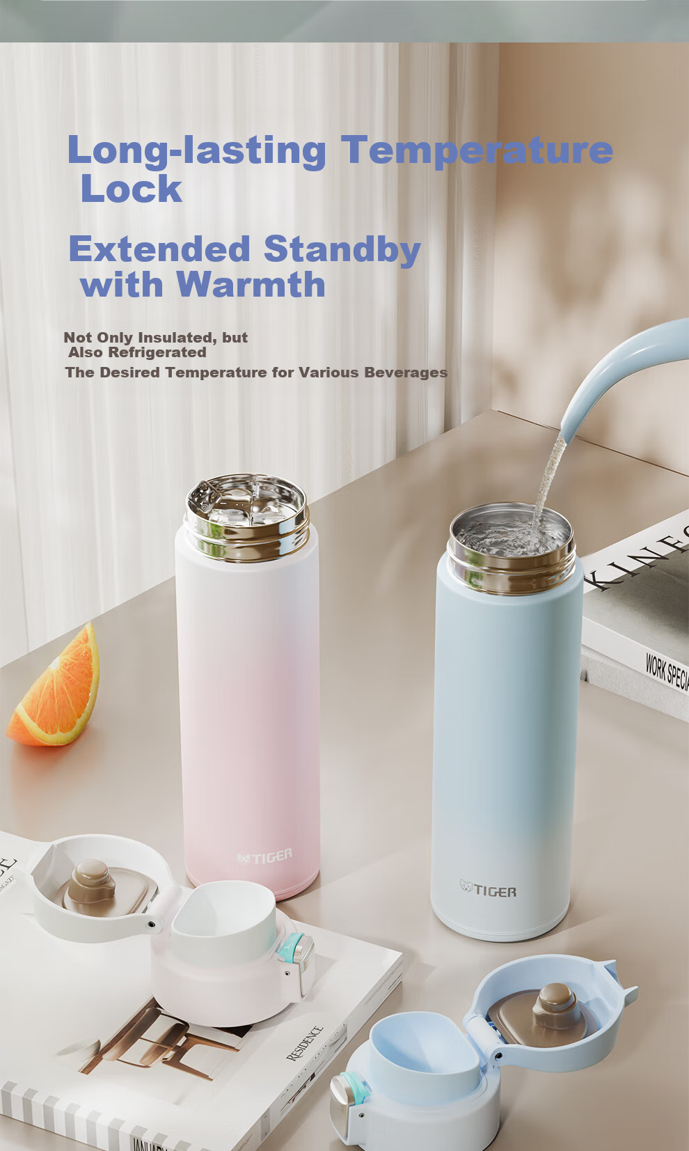TIGER Insulated Mug for Men And Women, Stylish Stainless Steel Gradient Water Bottle, Mid-Autumn Festival Gift MOG-A48C 480ML 10