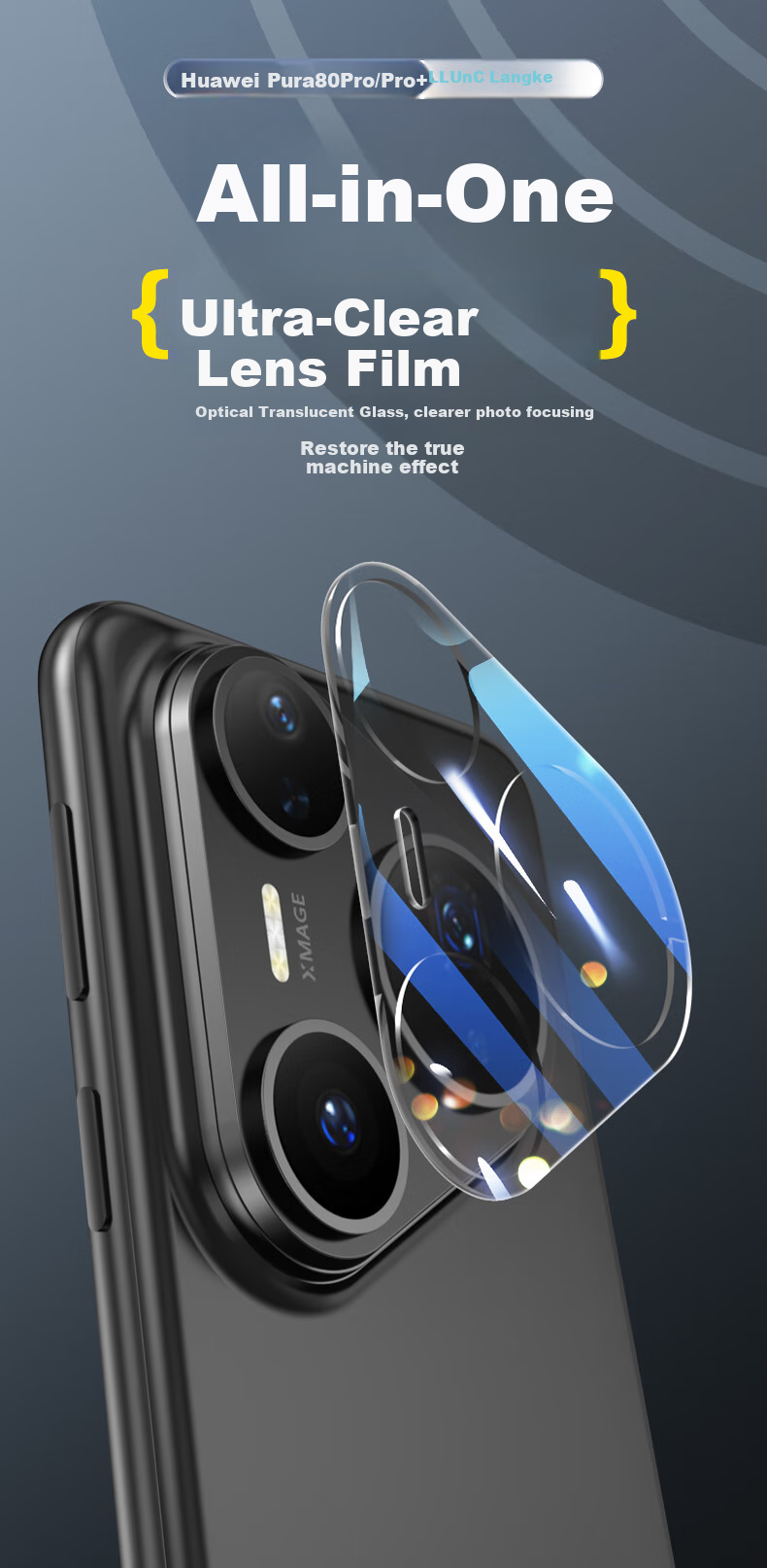 LLUNC Lens Protector for Huawei Pura80Pro/+, HUAWEI P80pro/+ Rear Camera Protective Film, Full-Frame Integrated Coverage, High-Definition, High Transparency, Scratch-Resistant, Shockproof, 2 Pieces Per Pack 1