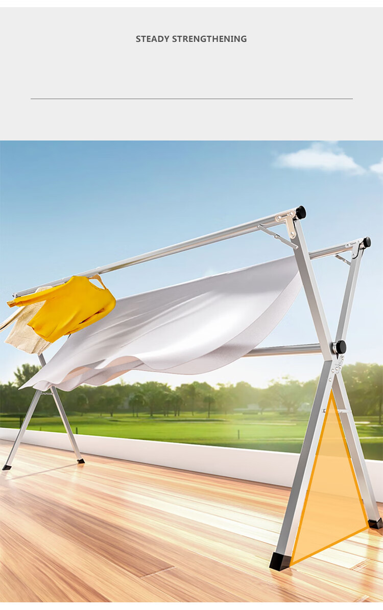 Huakaizhixing Foldable Clothes Drying Rack, Stainless Steel Retractable Clothes Hanger for Balcony, YJ67 Three-Rod with Wheels, 2.0 Meters 10