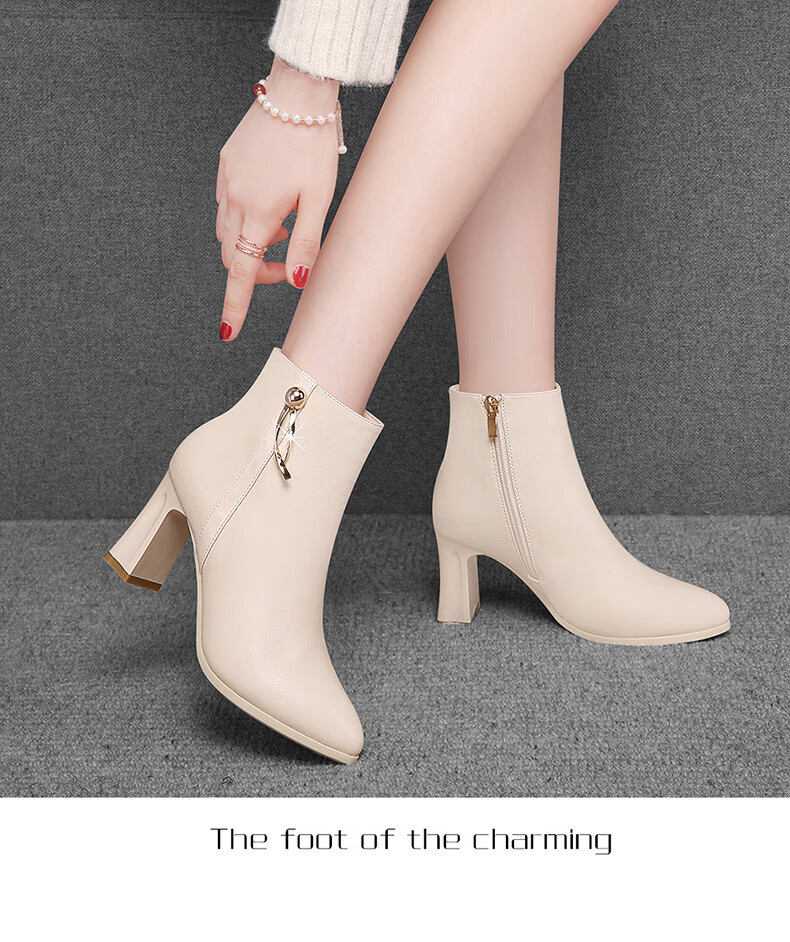 FUGUINIAO Genuine Leather Cowhide Fashion Boots Women Autumn Winter Fleece Lined Warm Short Boots Round Toe Chunky Heel Slim Boots Black Size 37 12