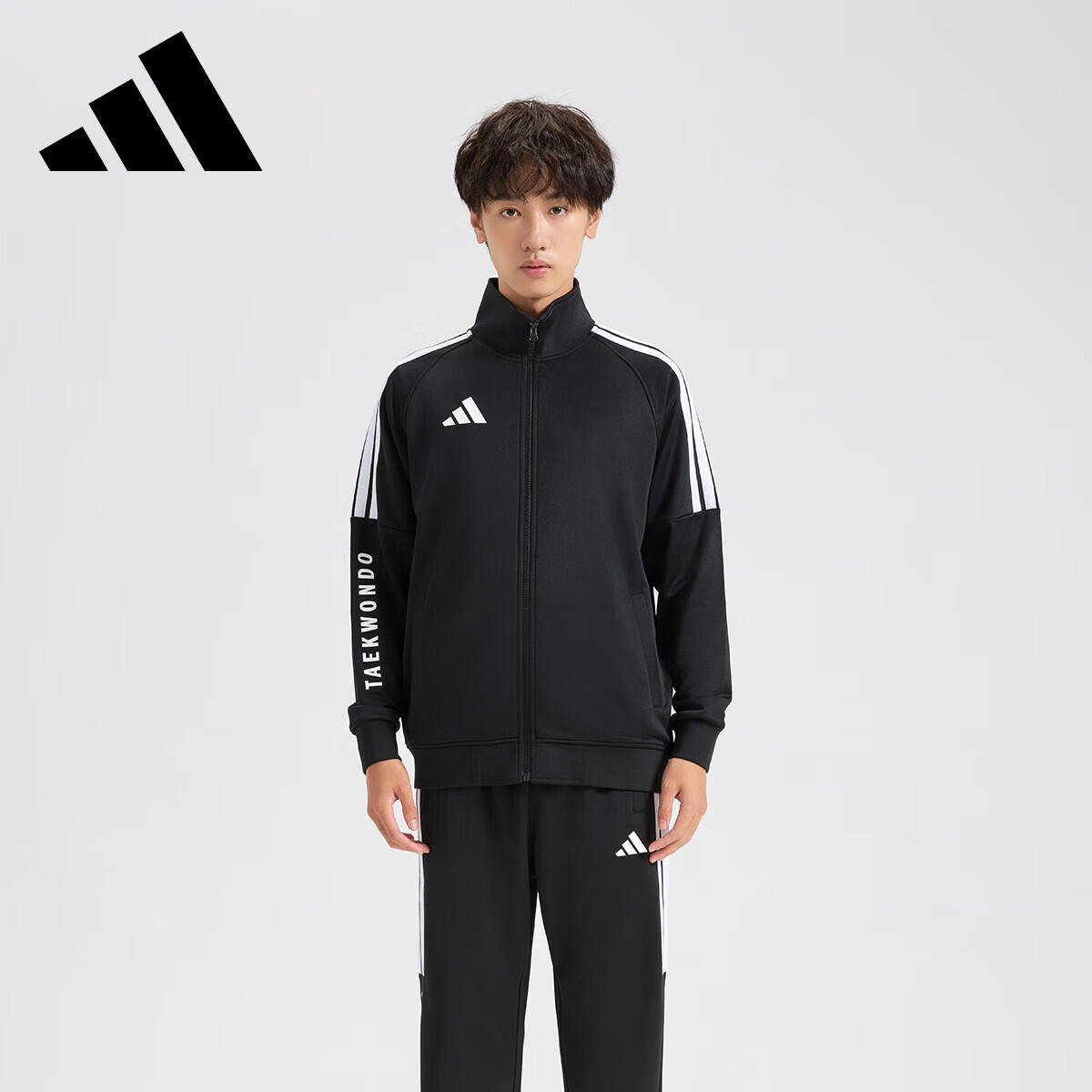 Adidas Men's Autumn Winter Running Jacket Stand Collar Outdoor Windproof Warm Sportswear Black White XL