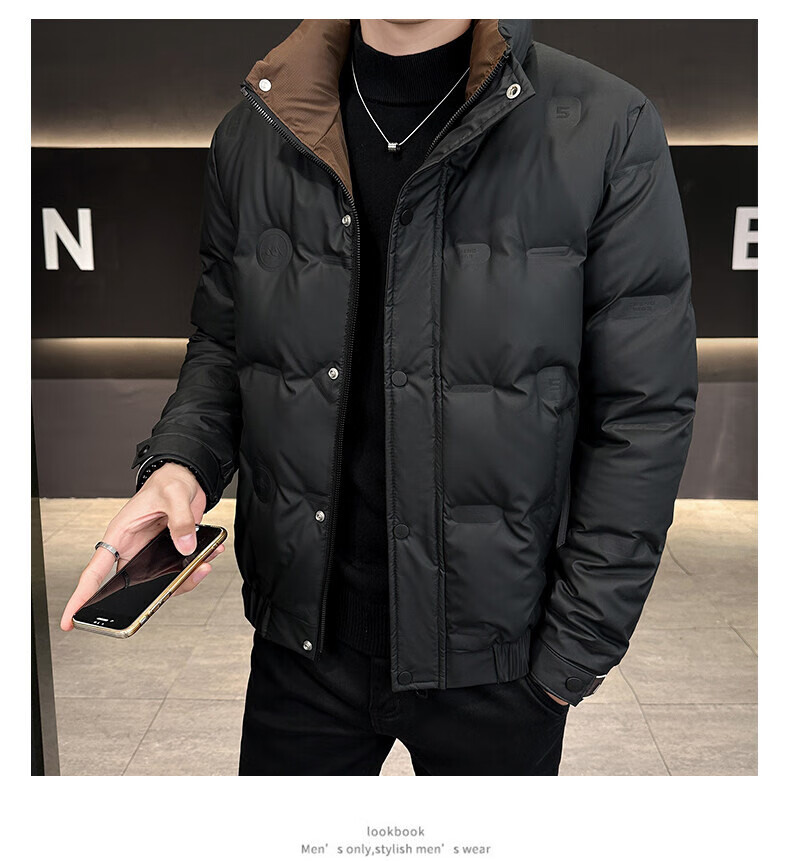 Pierre Cardin Men's Down Jacket Autumn Winter Stand Collar Casual Coat Thickened Warm Windproof Black 2XL 2
