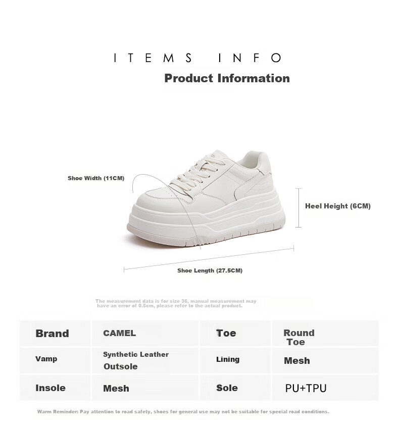 CAMEL Women's Classic Versatile Casual Shoes, Lightweight Thick-Soled Sneakers, L25A202143, Beige, Size 35 1