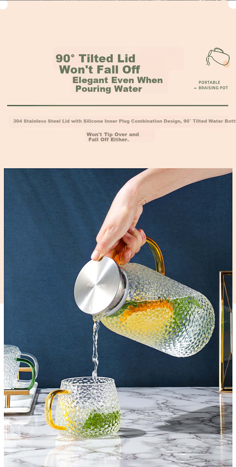 Fuguang Glass Cup, Heat-Resistant Glass Pitcher with Handle, Large Capacity Household Juice Cup, Flower Tea Cup, Teapot, Cold Water Pitcher 6