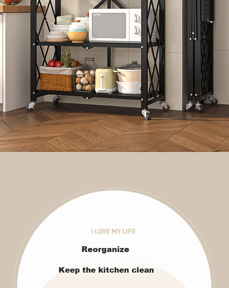 Leaijia Foldable Storage Rack, No Installation Required, Multi-Layer Kitchen Shelf, Movable Floor Storage Organizer for Oven And Microwave 1