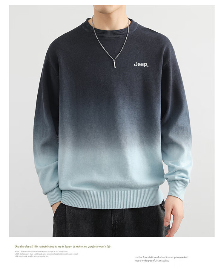 JEEP Men's Winter Gradient Crew Neck Sweater Loose Knitwear Blue XL 5