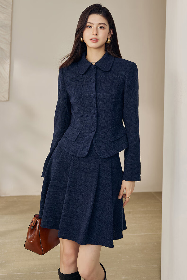 ROEYSHOUSE French Style Little Chanel Two-Piece Set Jacket and Skirt 12834 Navy Blue XL 2