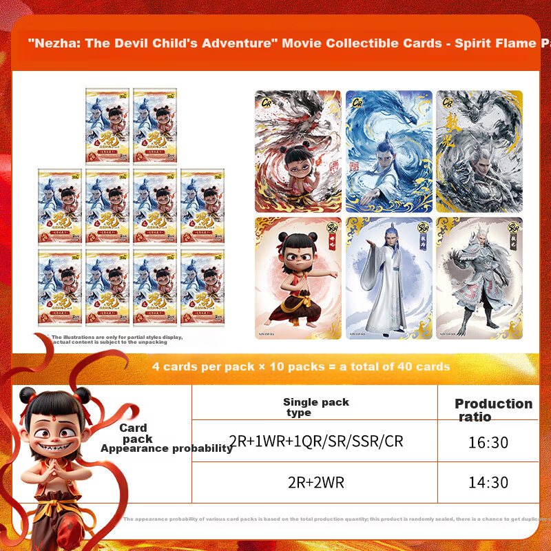 Kayou Nezha: The Magic Boy And The Sea Monster Movie Collectible Cards, Official Lingyan Pack, Peripheral Cards And Cards, 2 Yuan Pack, 4 Cards * 10 Packs