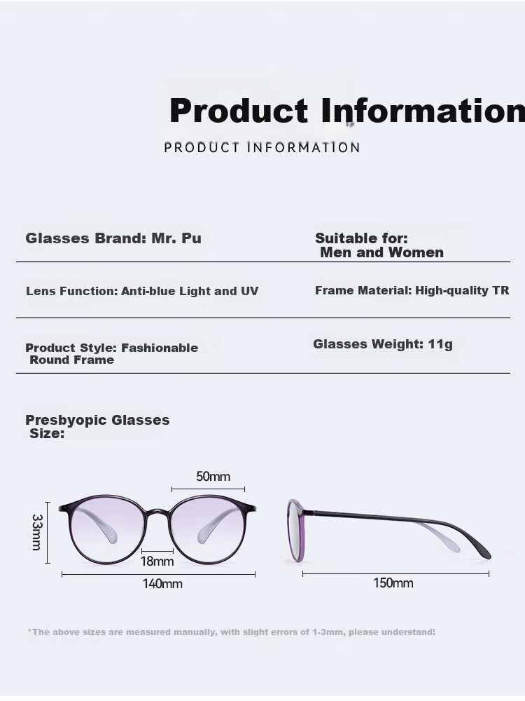 Mr. PuTian Anti-Blue Light Reading Glasses for Men And Women, Bifocal Progressive Blue Imported Reading Glasses, 100 Degrees, Ages 40-49 8