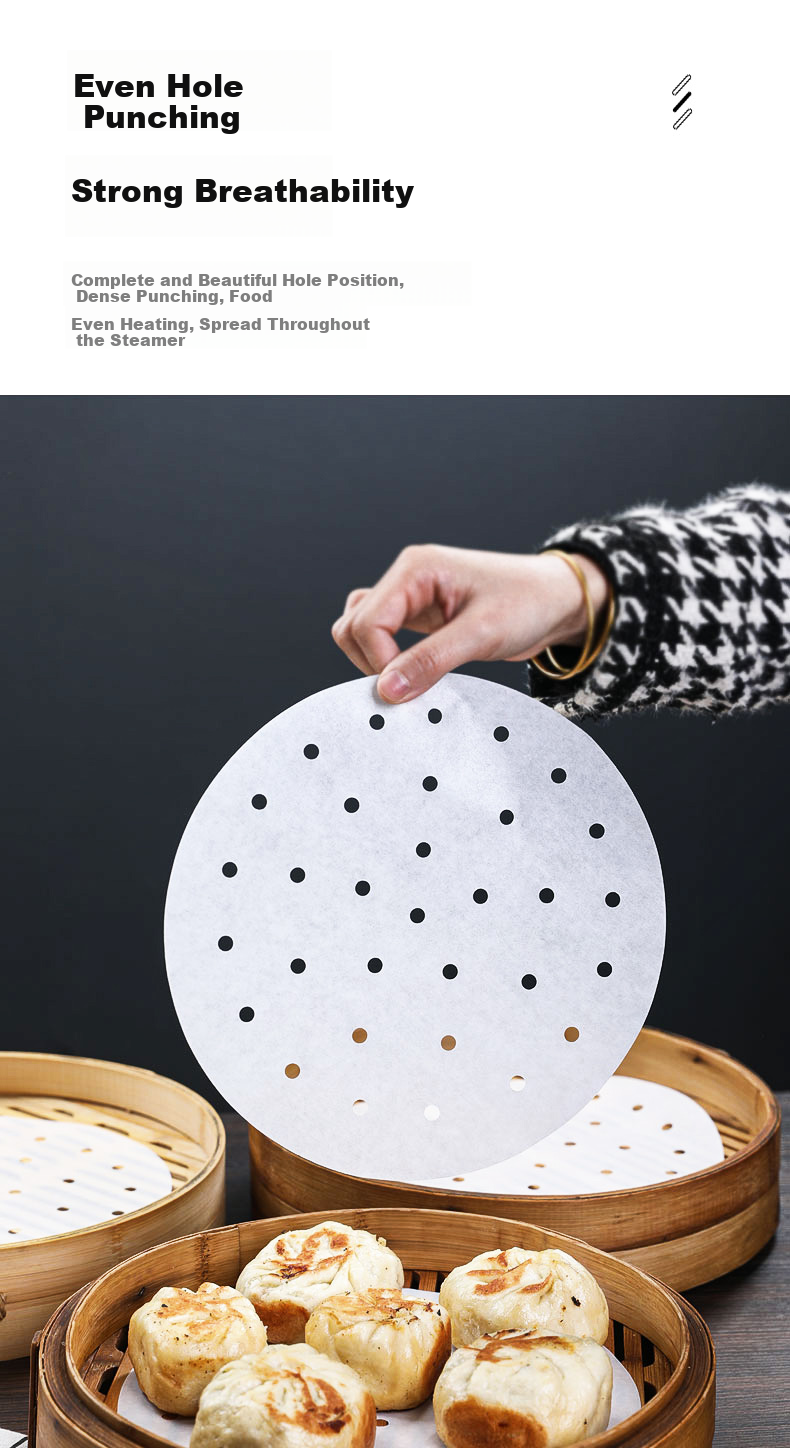Fangcaodi Steamer Paper, 100 Sheets, Disposable Steaming Paper for Buns And Mantou, Non-Stick Paper Liner for Xiaolongbao, Steamer Tray Paper, Diameter 27CM 5