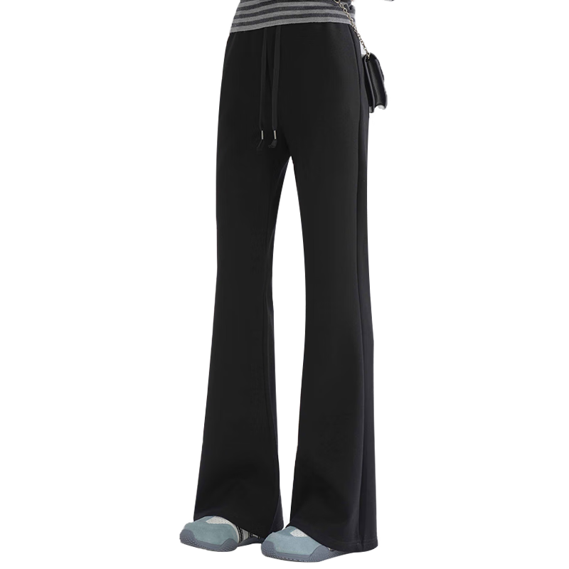 LangSha Women's Autumn New Flared Pants Casual Straight-Leg Elastic Waist Horseshoe Pants Casual Sports Slimming Long Pants