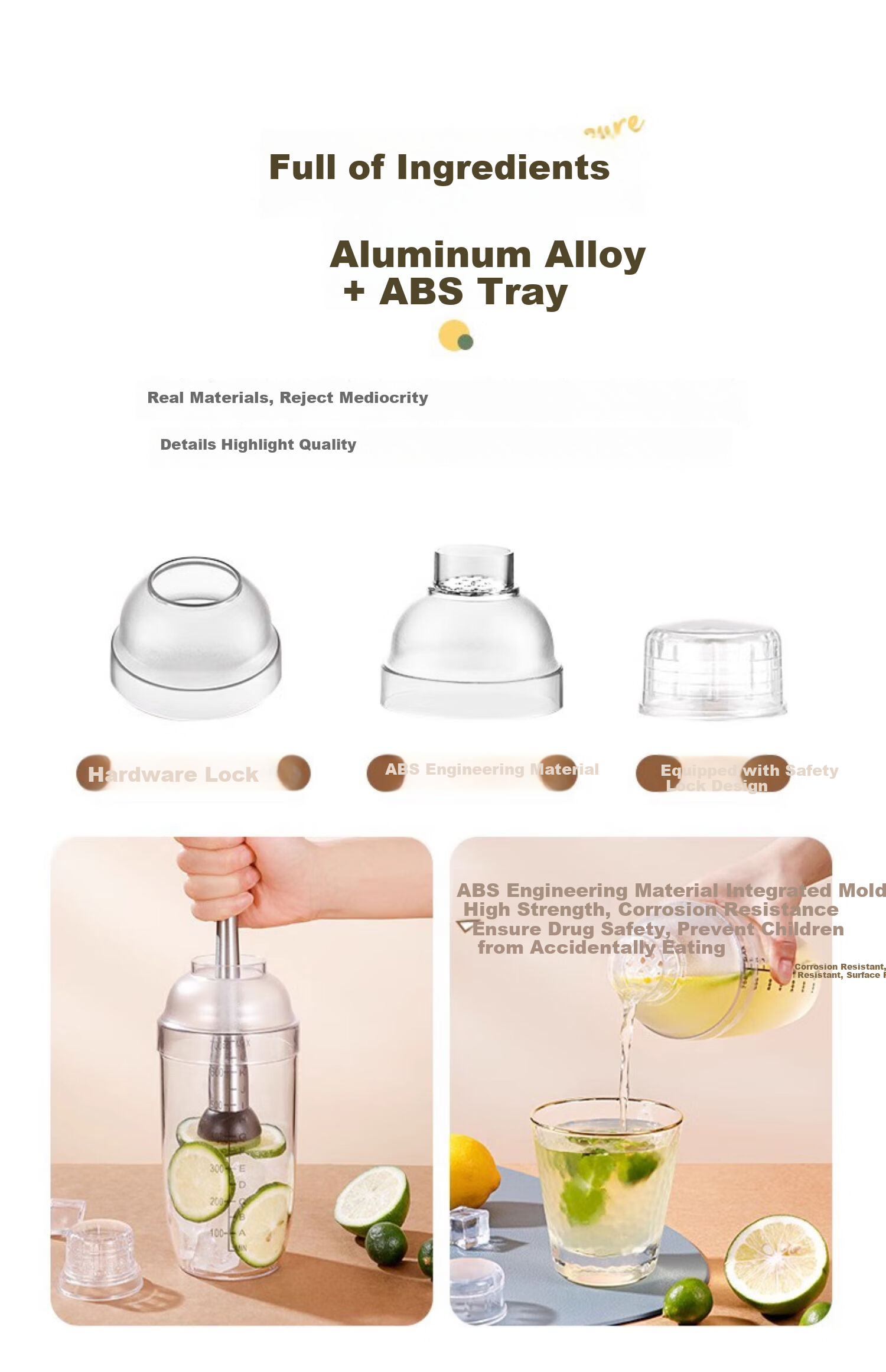 Jingmao Cocktail Shaker Set, Lemon Tea Maker Tool, Cocktail Manual Shaker, Muddler, Jigger, Shaker Bottle 11