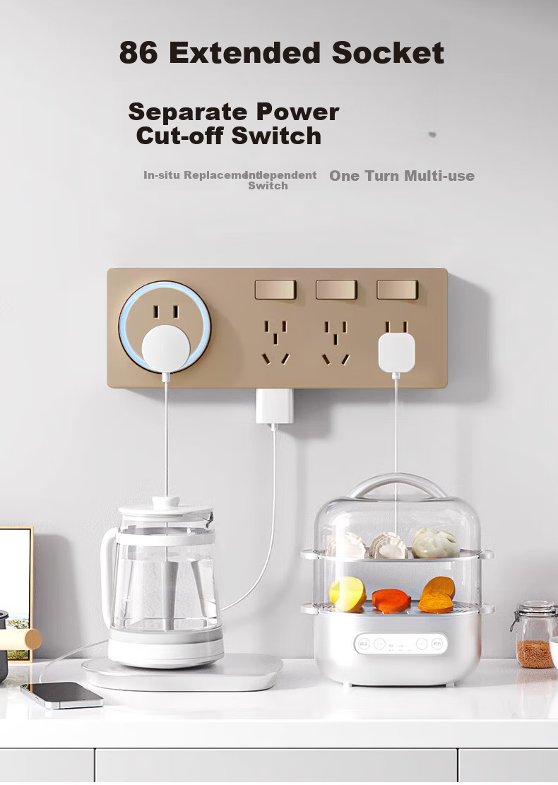 AUX 86 Concealed Extension Socket, White with Switch, No Drilling Required, Multi-Functional Converter, Three Outlets, 26 Holes, Left Expansio 1