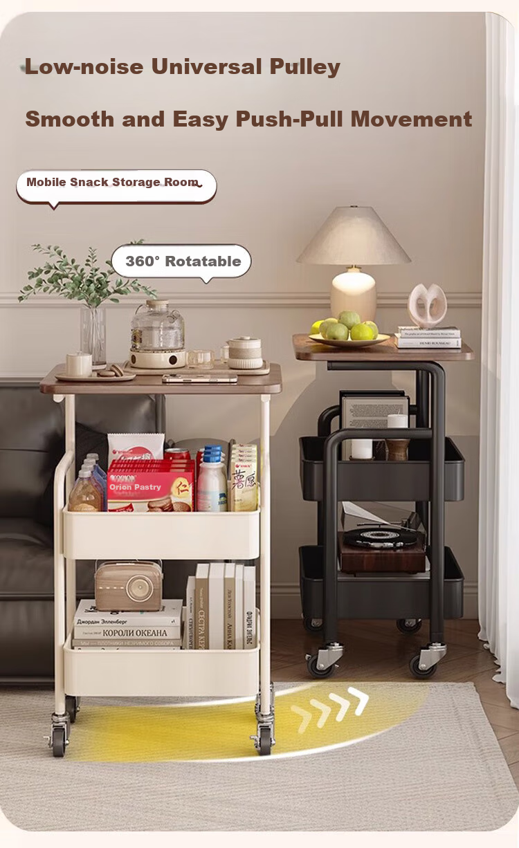 Jingcai Floor Storage Rack Cart, Movable Storage Shelf, Side Table, Small Table JCJ13 White 8