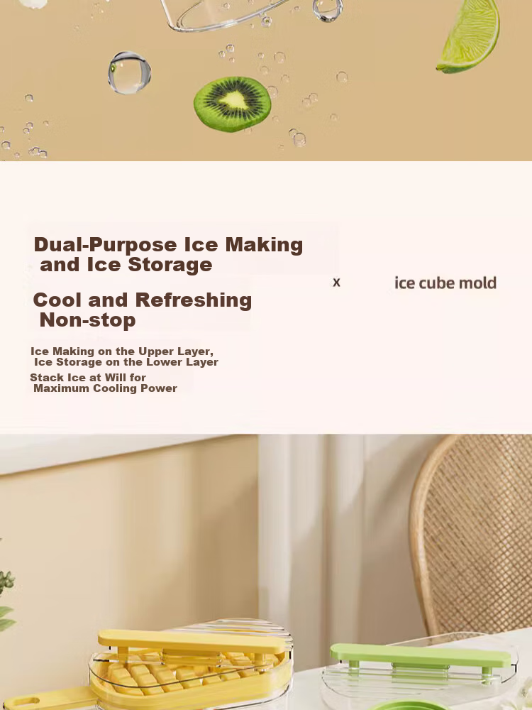 Jingmao Ice Cube Mold, Ice Tray, Freezer Mold, Ice Cube Maker with Storage Box, Double-Layer 56 Compartments, Includes Ice Scoop, Food Grade 10