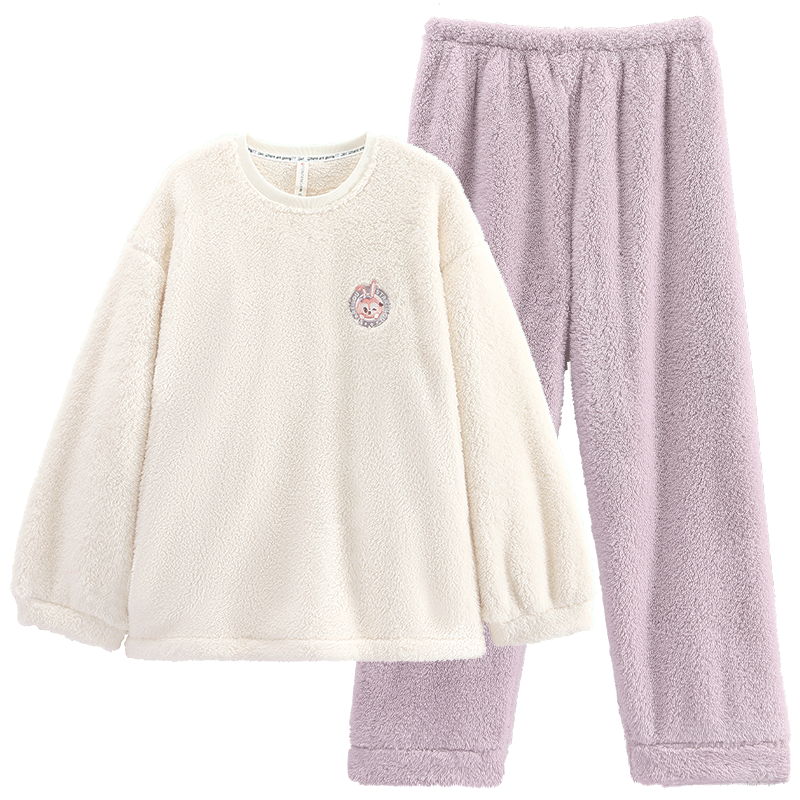 Fenteng Autumn And Winter New Coral Fleece Pajamas for Men, Couples, Plus Size Flannel Set, Loose Casual Warm Loungewear for Wome