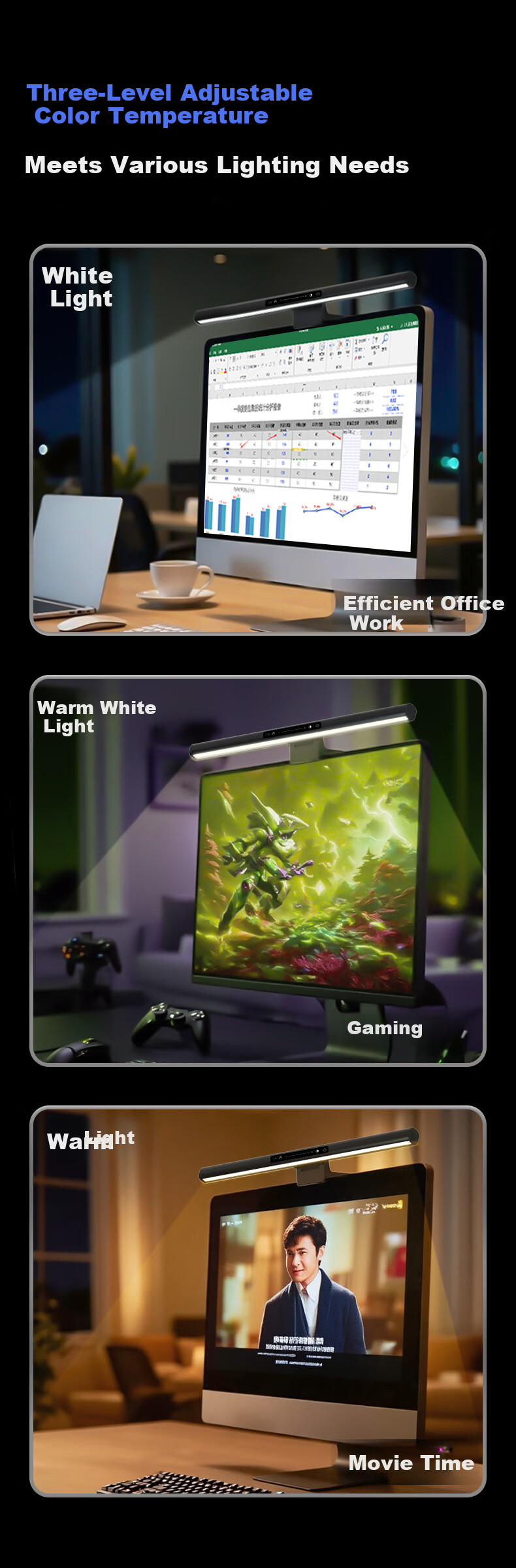 Midea Full Spectrum Screen Light, Desktop Home Computer LED Smart Display Lamp, Study Reading Gaming Desk Lamp 9
