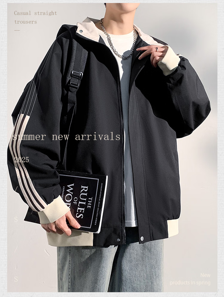 Dingfengbaoluo Men's Workwear Jacket Autumn Loose Stand Collar Baseball Sports Waterproof Casual Jacket MUY01 Light Khaki XL 1