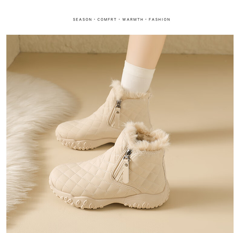 CARTELO Women's Winter Snow Boots Fleece Lined Warm Cotton Shoes Casual Versatile Khaki 37 3