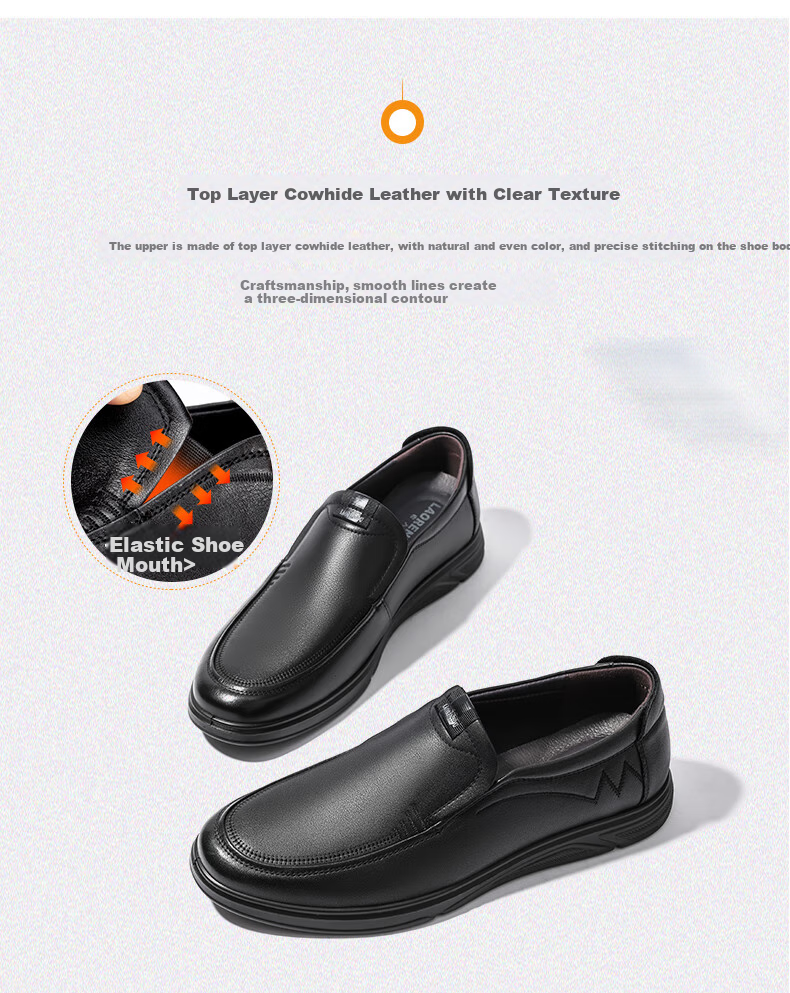 LAORENTOU Men's Leather Shoes, Business Casual Shoes, Top-Grain Cowhide Slip-On Loafers, Wear-Resistant Men's Footwear LA12062 Black 43 3