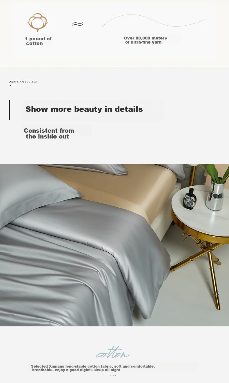 La Torretta Duvet Cover Single Piece, 100 Thread Count Antibacterial Xinjiang Long-Staple Cotton Quilt Cover Pure Cotton Bedding, Gray, 220*240cm 9