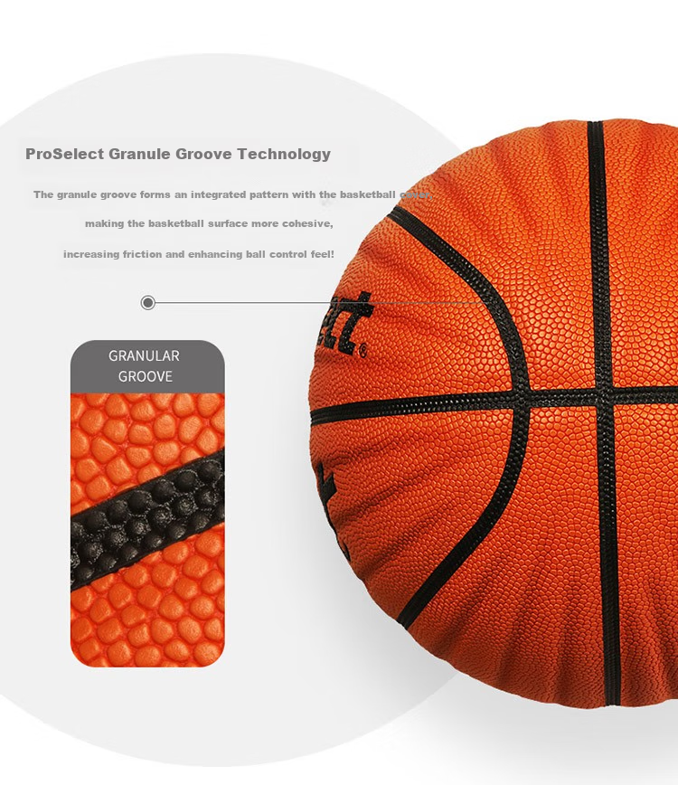 ProSelect Basketball, Size 7, Moisture-Absorbing PU Wave Pattern, Cement Court Wear-Resistant, Indoor And Outdoor Training And Competition Basketball, GB672GTV 7