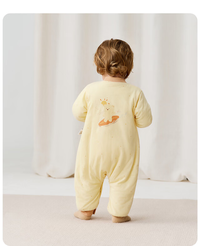 TONGTAI Baby Romper Autumn Winter Pure Cotton Padded Newborn Jumpsuit Thin Cotton Crawling Suit Yellow 80cm 10