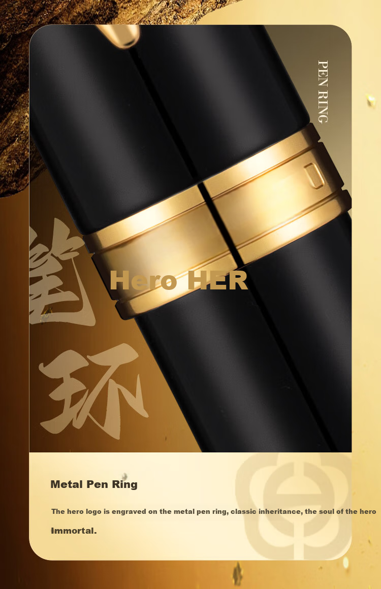 HERO Fountain Pen And Signature Pen E221 Ink Flowing Fragrance Gift Box, Mid-Autumn Festival, National Day, Birthday Gift for Men And Women, High-End Business Stationery Gift, Glossy Black with Gold Clip 6
