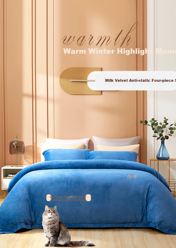 FUANNA Home Textile Four-Piece Bedding Set, Milk Velvet Double-Sided Warm Fleece Anti-Static Bedding Set for Double Bed, Extra Large 230*229cm 1