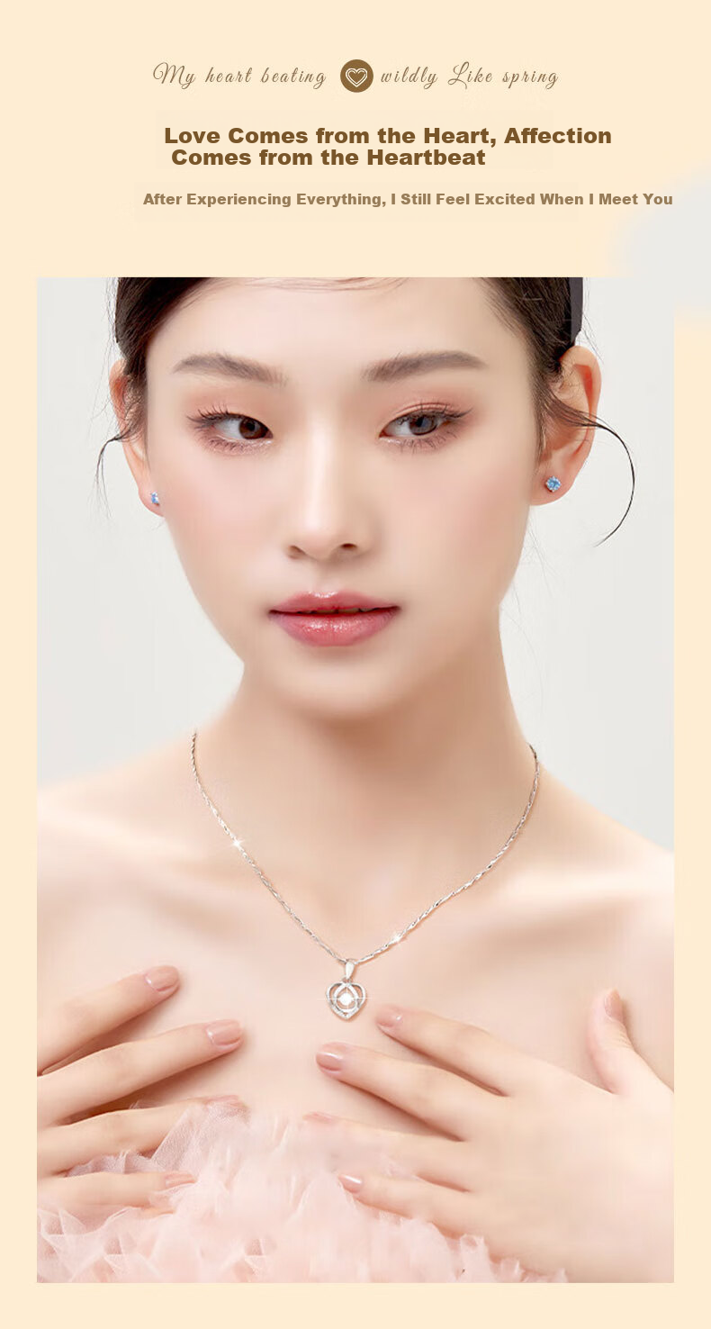 Zhenshangyin Chinese Gold "Pulsating Heart" Sterling Silver Necklace for Women, One Carat Moissanite Pendant, New Style, Birthday Gift for Girlfriend 5