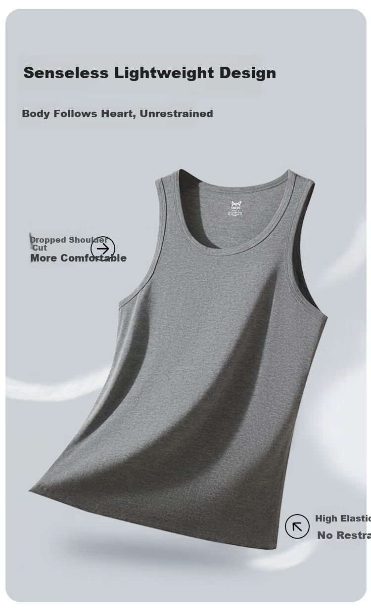 MiiOW Modal Men's Vest Summer Ice Silk Seamless Sports Tank Top Sleeveless Black 3XL 9