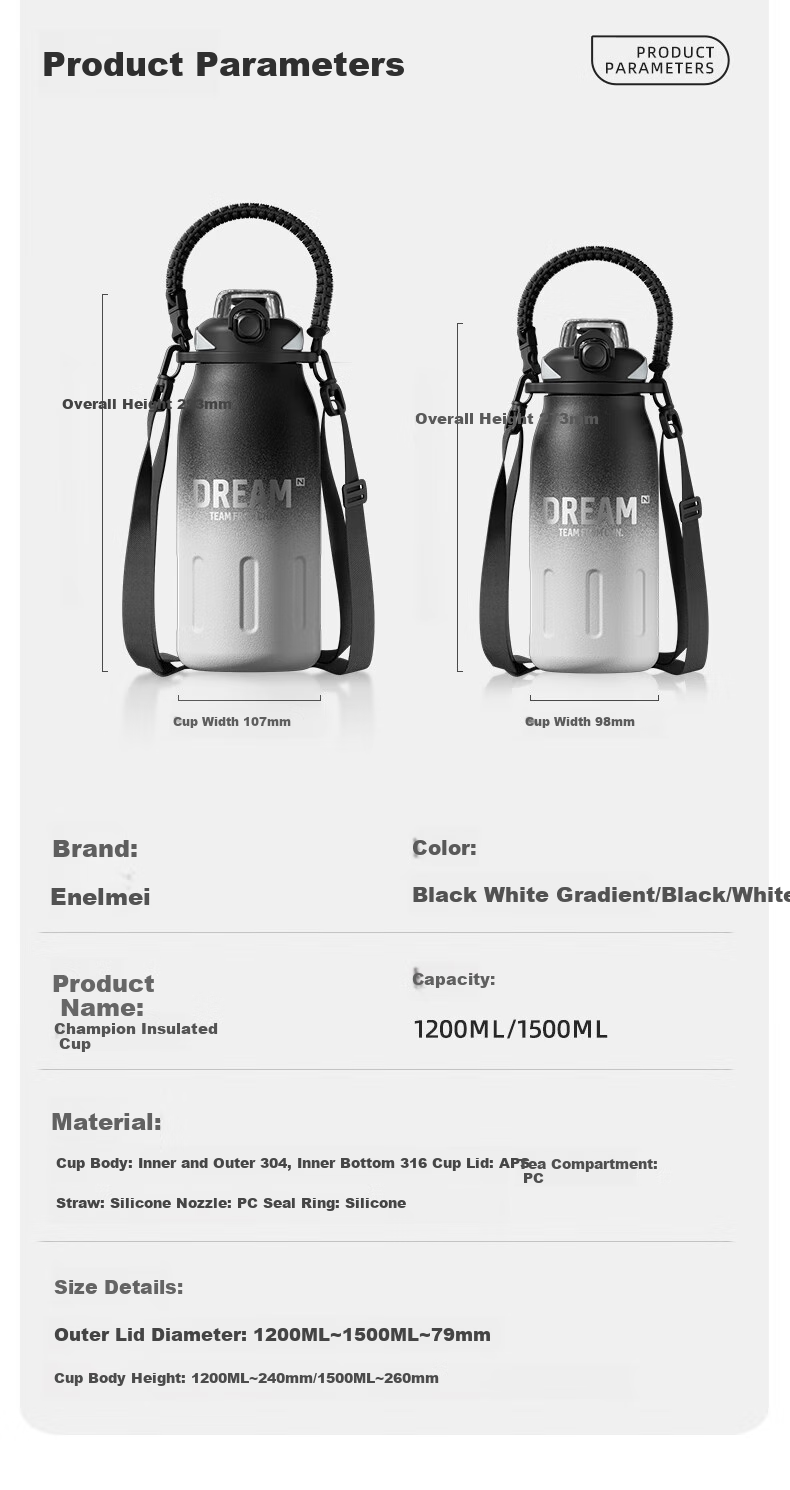 NRMEi Insulated Thermal Flask Dual-Use Large Capacity Men's Portable Outdoor Sports Student Straw Water Bottle Cup 24