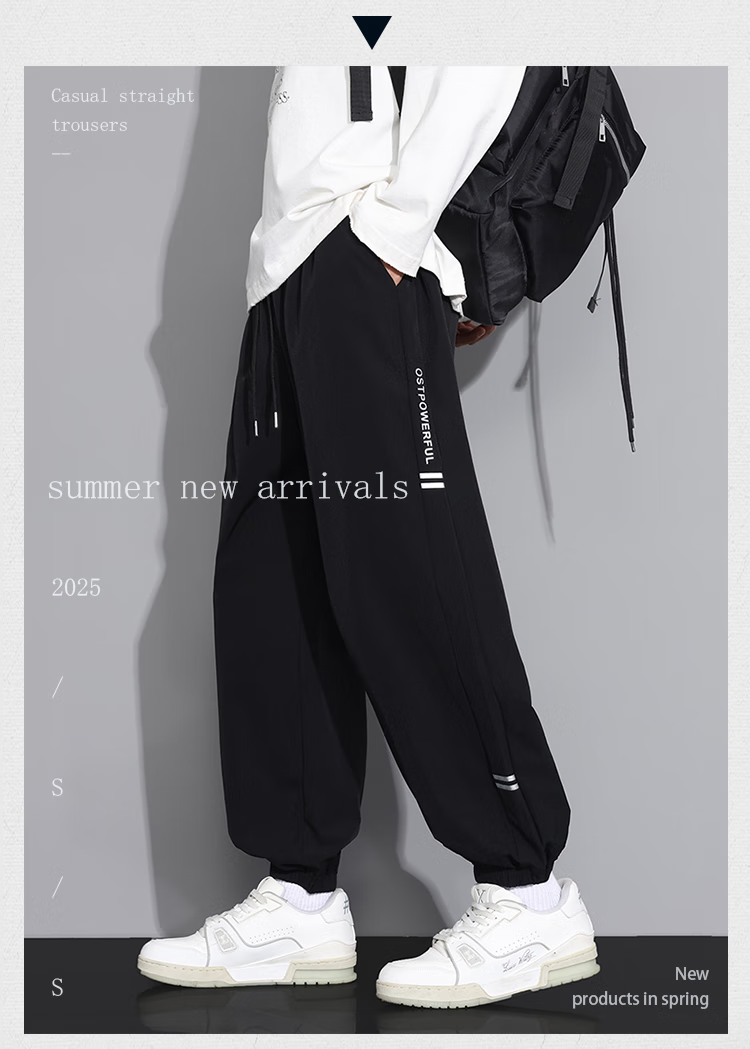 Dingfengbaoluo American-Style Casual Joggers for Men, Summer Loose Fit Retro Oversized Sports Trendy Versatile Long Pants QF93 Gray XL 1