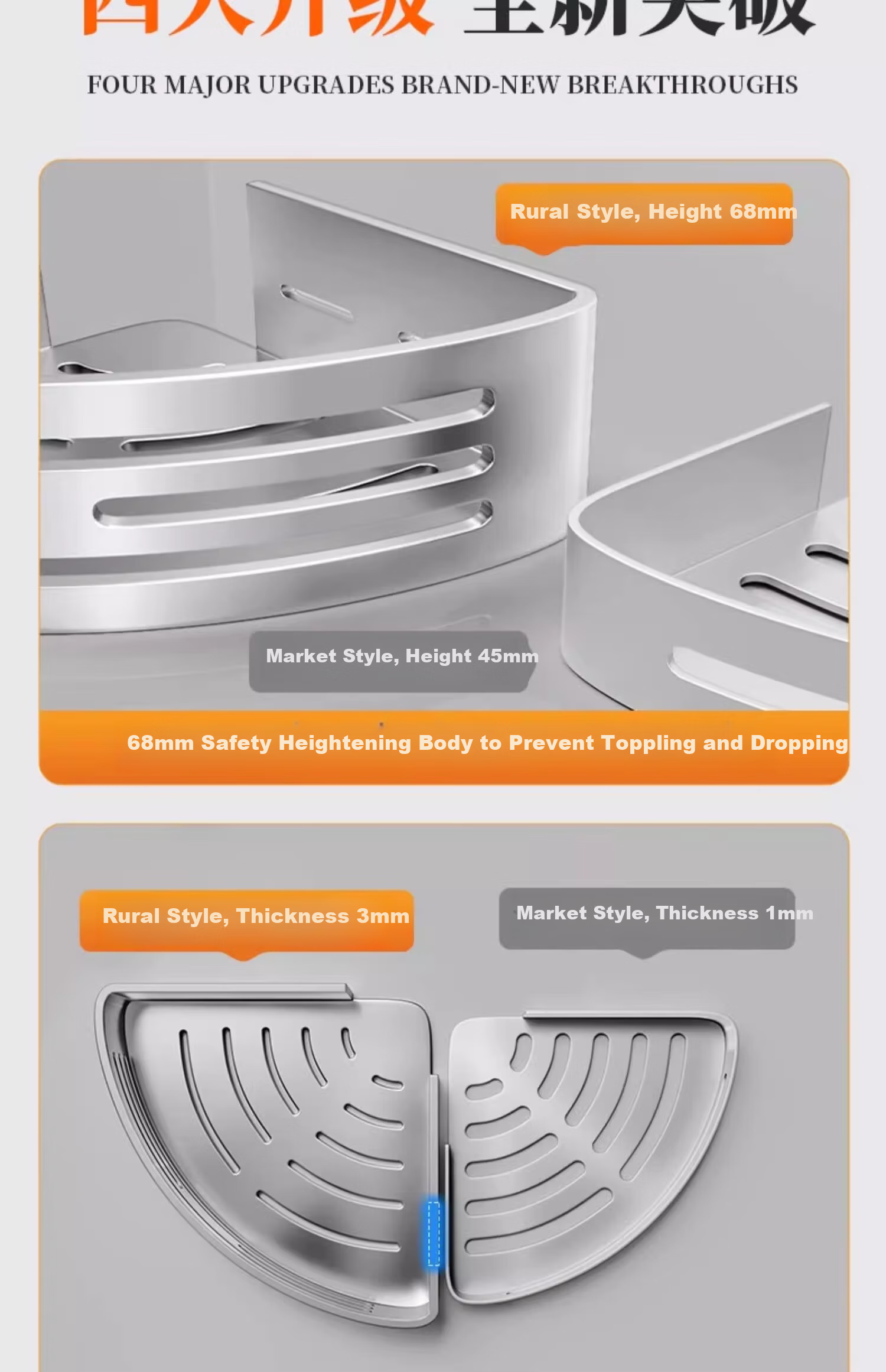 Baihan Bathroom Storage Rack, Triangle Shelf without Drilling, Hanging Organizer for Toilet, Washroom Storage Rack, Sink Corner Shelf 7