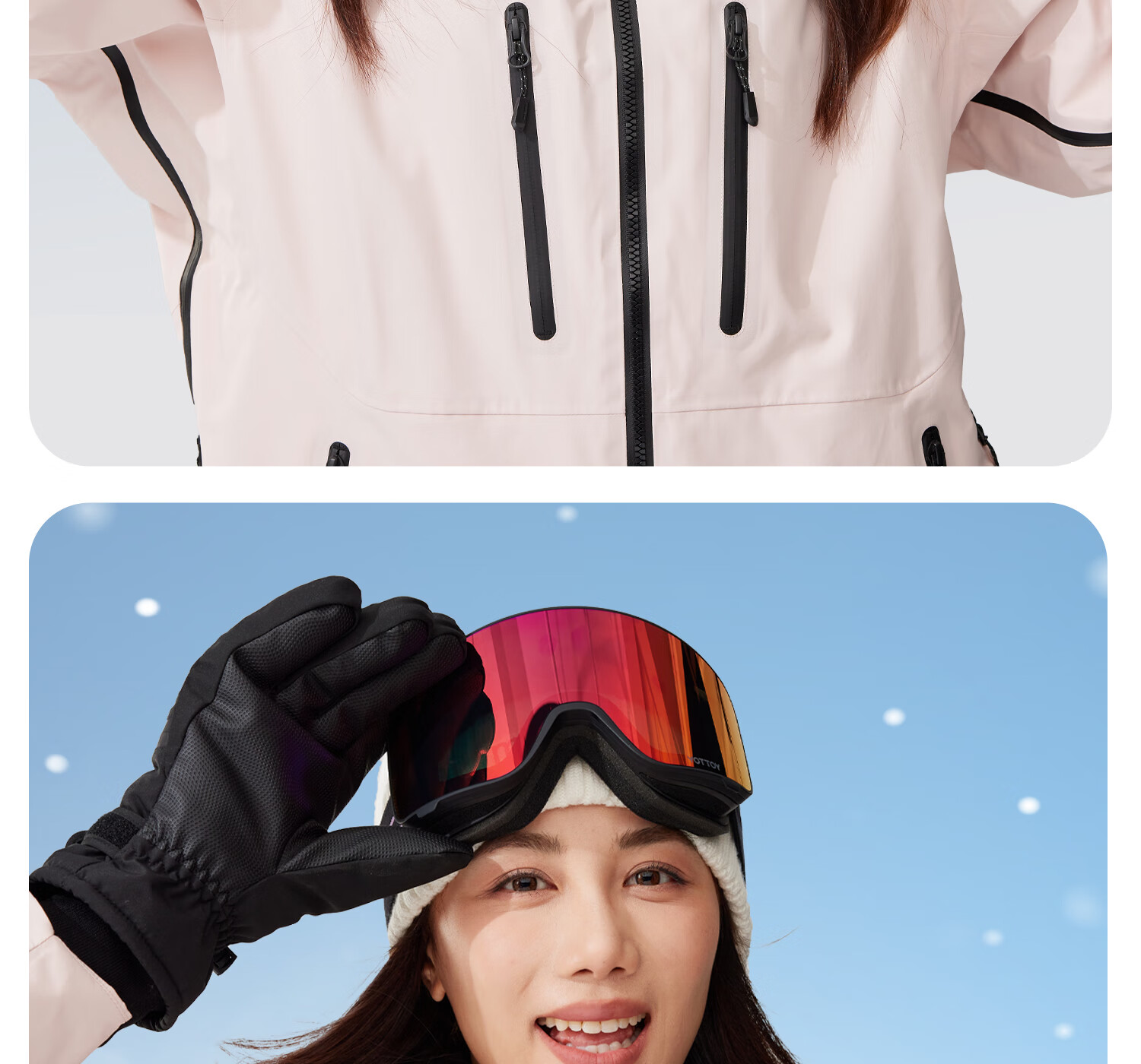 Yottoy Ski Gloves Snowboard Touchscreen Five-Finger Professional Carving Windproof Warmth Unisex Mist White | Long Fleece Thickened 7